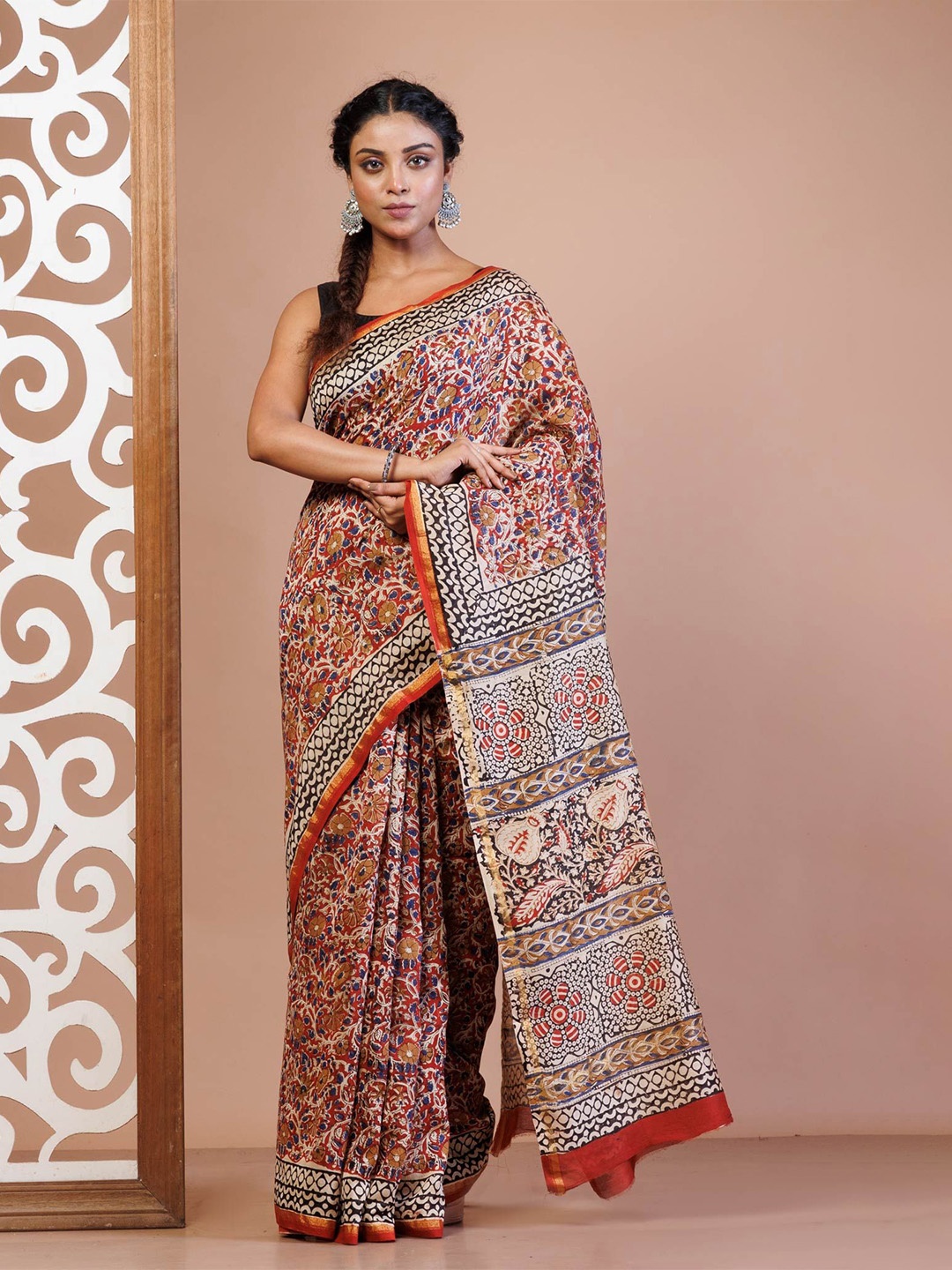 

Unnati Silks Ethnic Motifs Zari Handloom Chanderi Saree, Brown