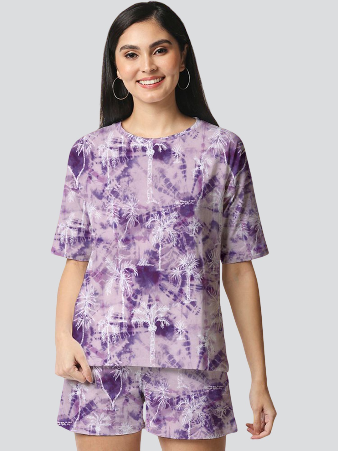 

Wear Your Opinion Tie & Dyed Round Neck T-Shirt With Shorts, Purple