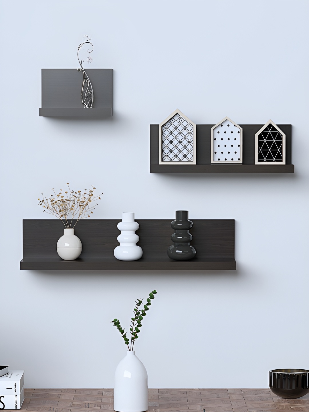 

RANDOM Black 3 Pieces Engineered Wood Multipurpose Storage Wall Shelf