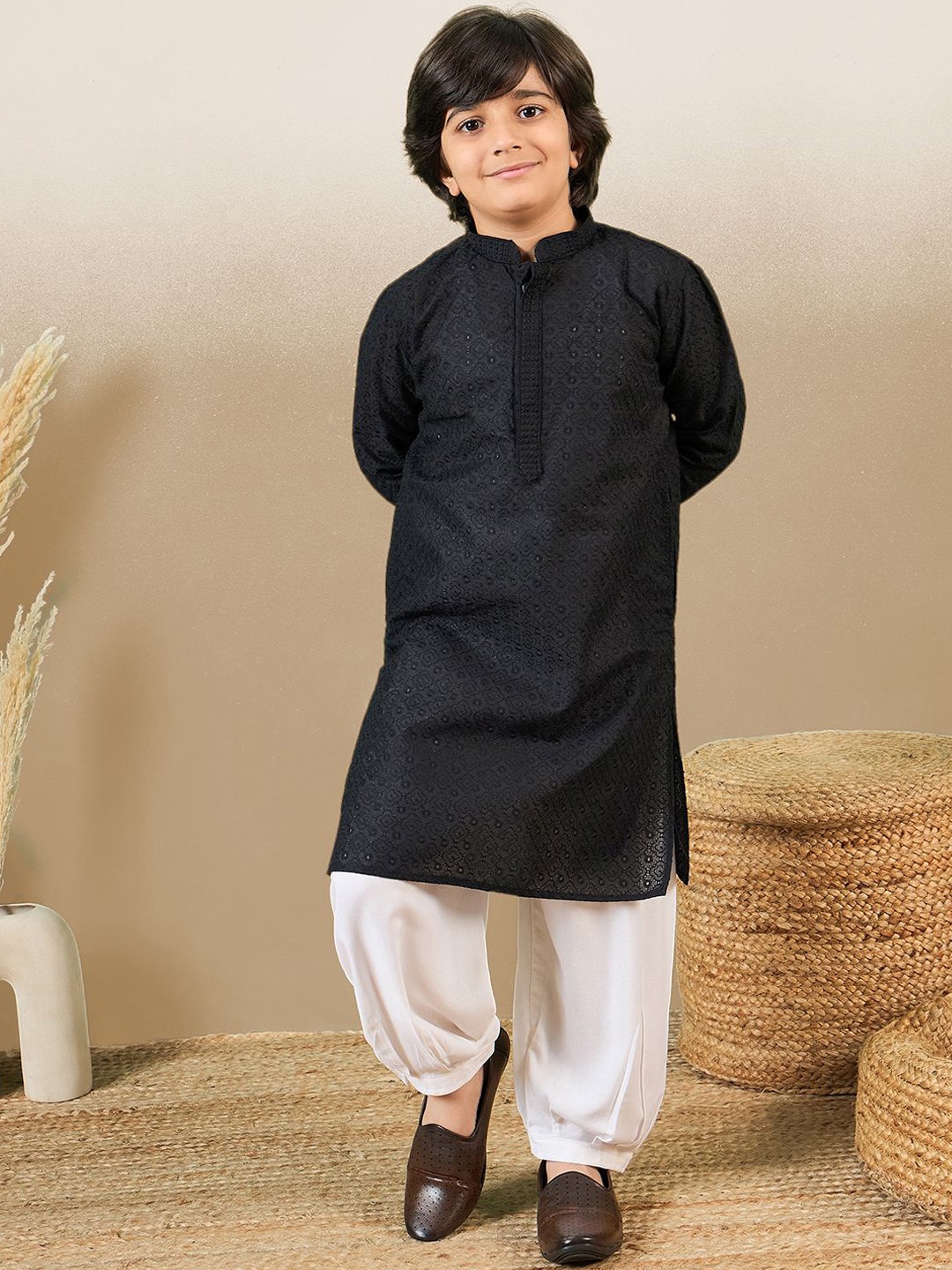 

YK Boys Regular Chikankari Kurta with Patiala &, Black