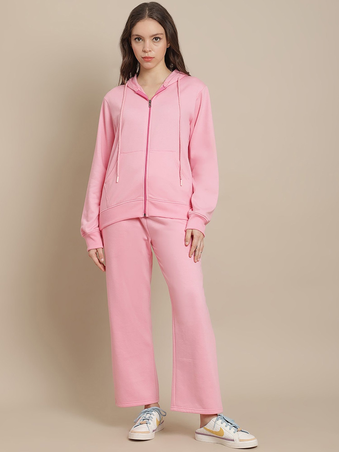 

Secret Wish Women Hooded Sweatshirt & Trouser Co-Ords Set, Pink