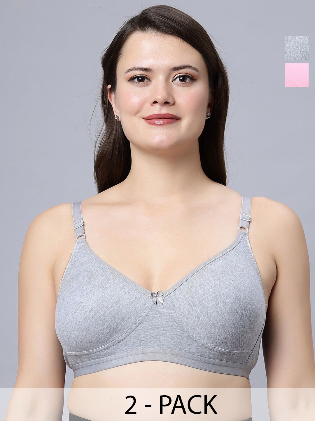 

In Care Pack Of 2 Non Padded Full Coverage Underwired T-shirt Bra, Grey