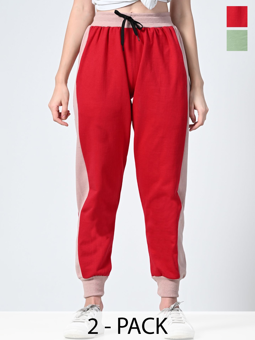 

BAESD Women Pack Of 2 relaxed Fit Joggers, Red