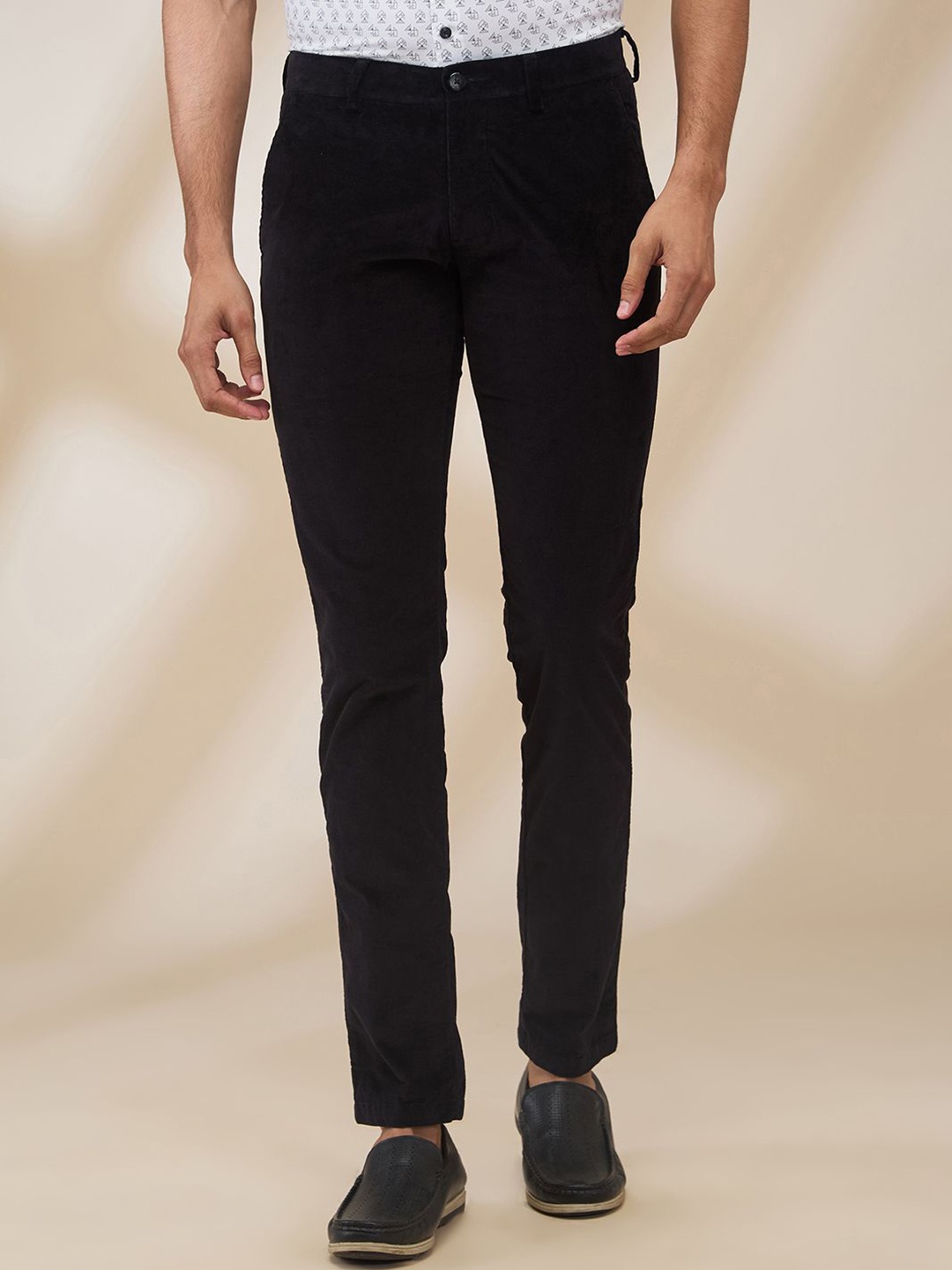 

Park Avenue Men Cotton Striped Slim Fit Regular Trousers, Black