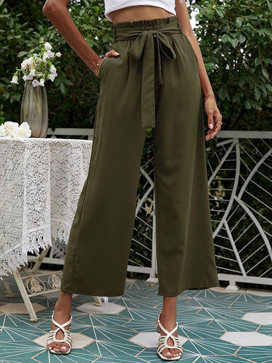 

StyleCast Women Regular Fit Pleated Parallel Trousers, Olive