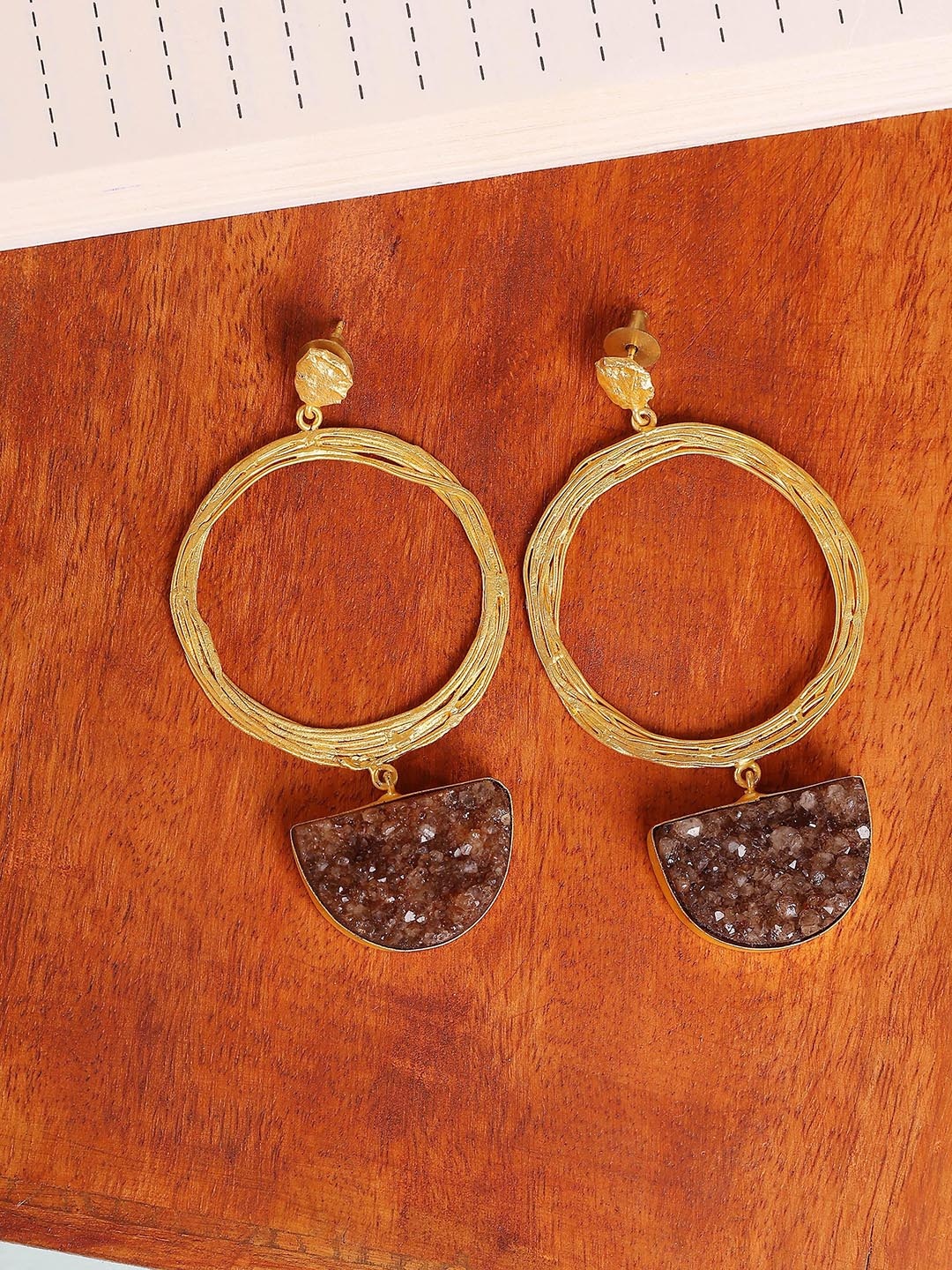 

ROYAL PITARAH Gold Plated Contemporary Drop Earrings, Brown