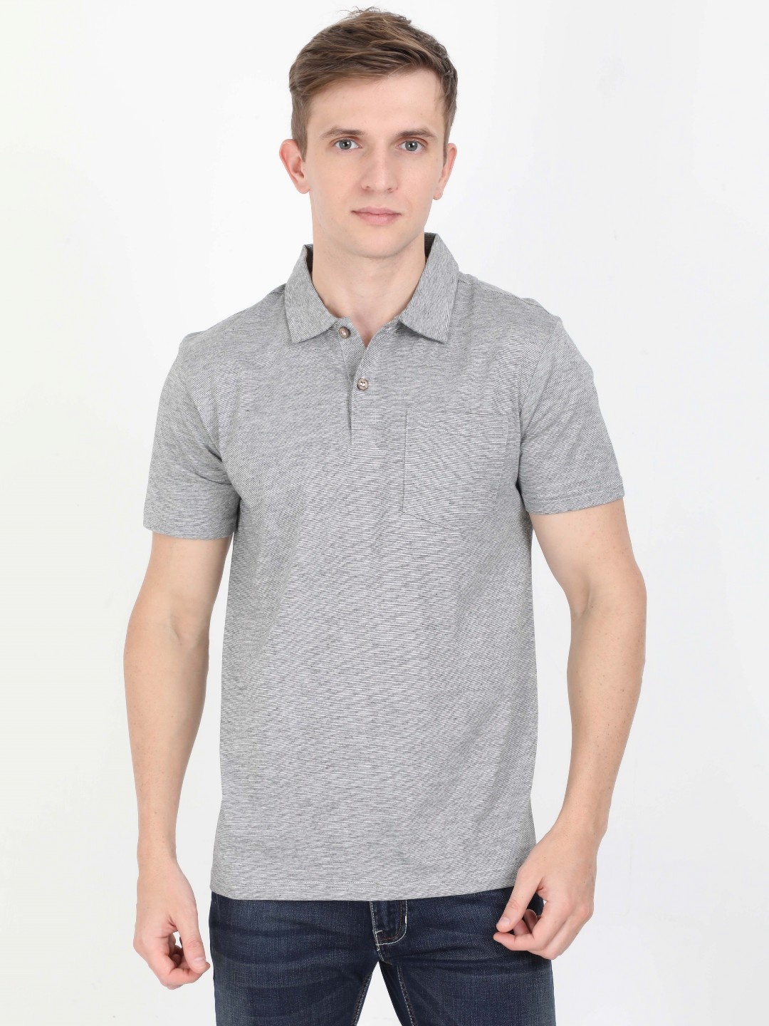 

ECOLINE Clothing Men Antimicrobial Solid Polo Collar Cotton T-shirt, Grey