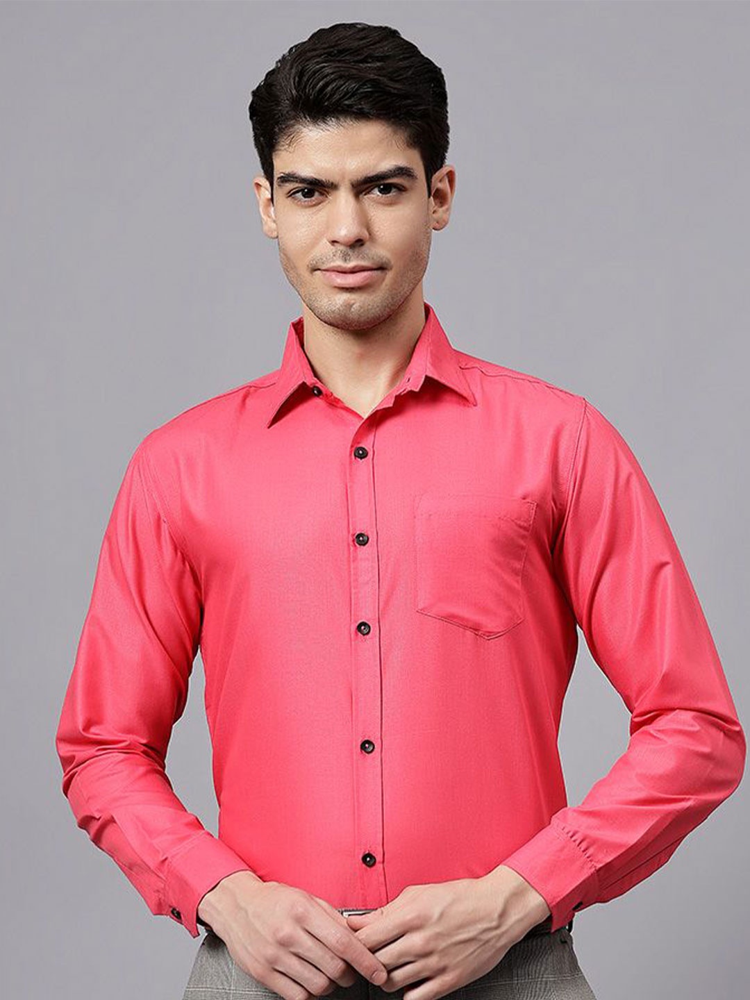 

univibe Men India Slim Spread Collar Solid Cotton Slim Fit Formal Shirt, Pink