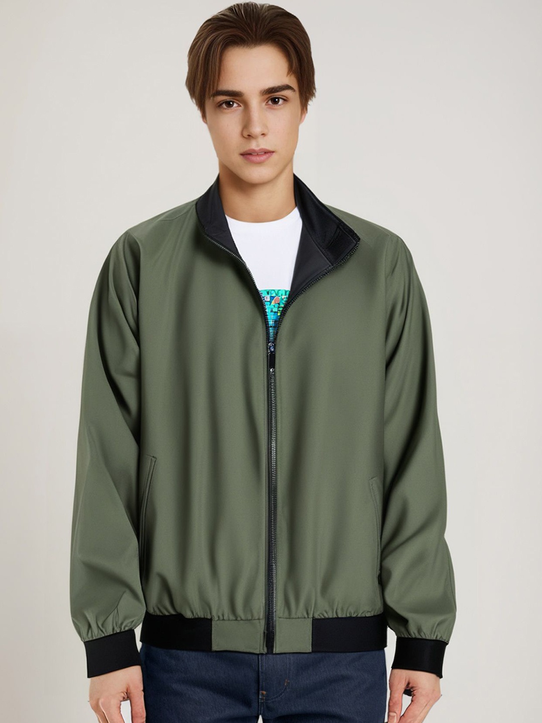 

StyleCast x Revolte Men Stand Collar Tailored Jacket, Green