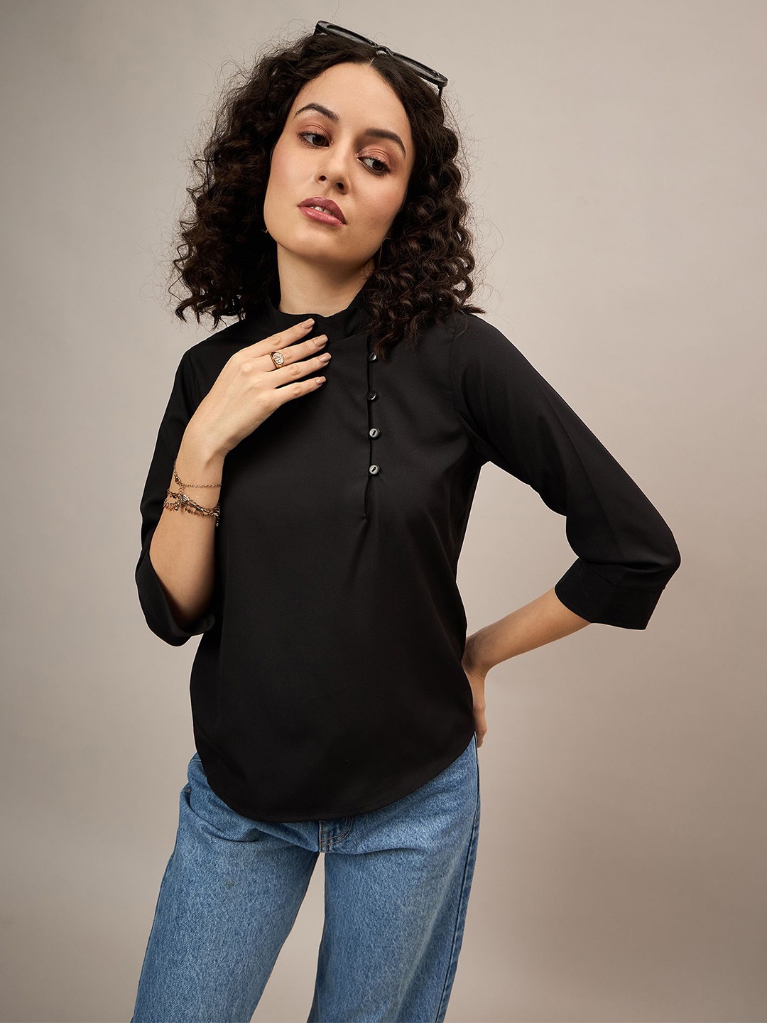 

The Roadster Lifestyle Co. Women Solid High Neck Top, Black