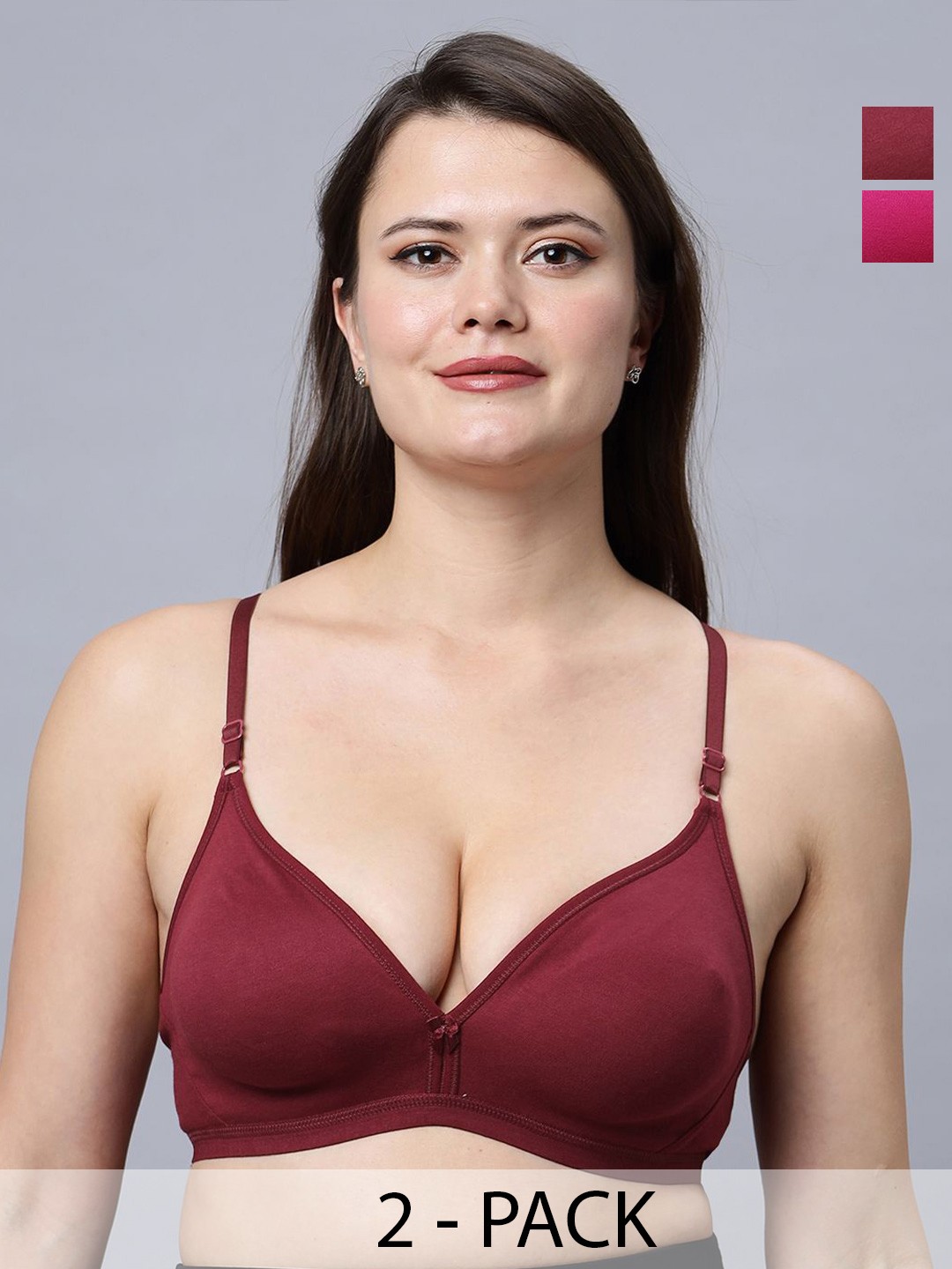 

In Care Pack Of 2 Pure Cotton Underwired Half Coverage T-shirt Bra, Pink