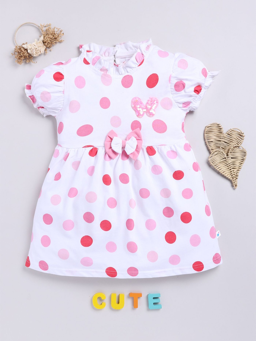 

Toonyport Girls Cotton Polka Dot Printed Fit & Flare Dress, White