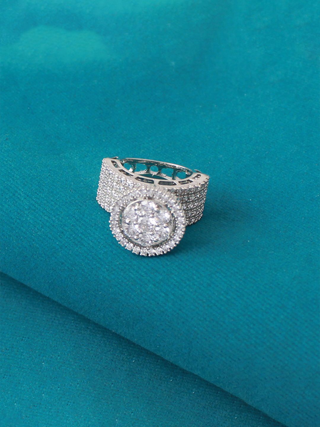 

Mirana Rhodium-Plated CZ-Studded Finger Ring, Silver