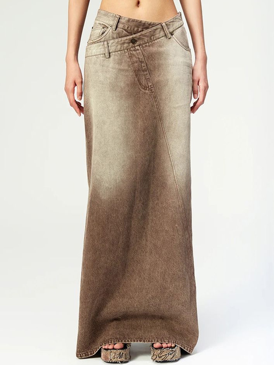 

LULU & SKY Women Washted Straight Maxi Skirts, Brown