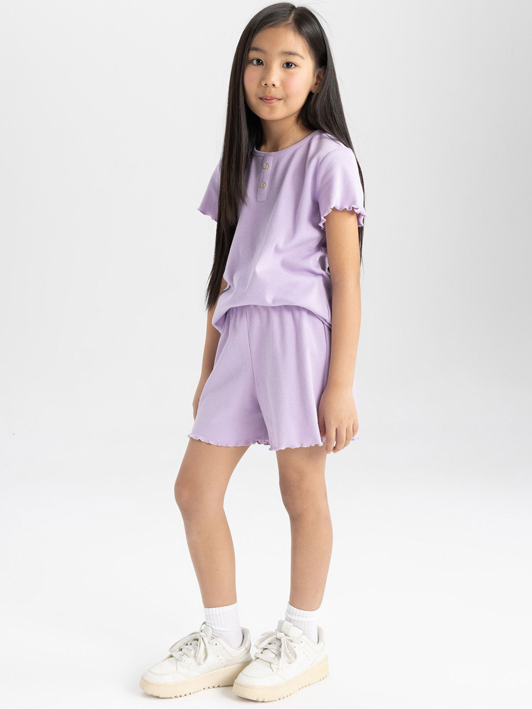 

DeFacto Girls Solid T-shirt With Shorts, Purple