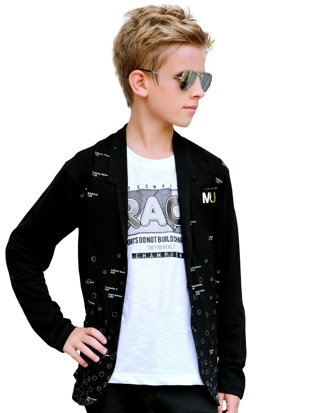 

MashUp Boys Graphic Printed Cotton T-Shirt With Blazer, Black