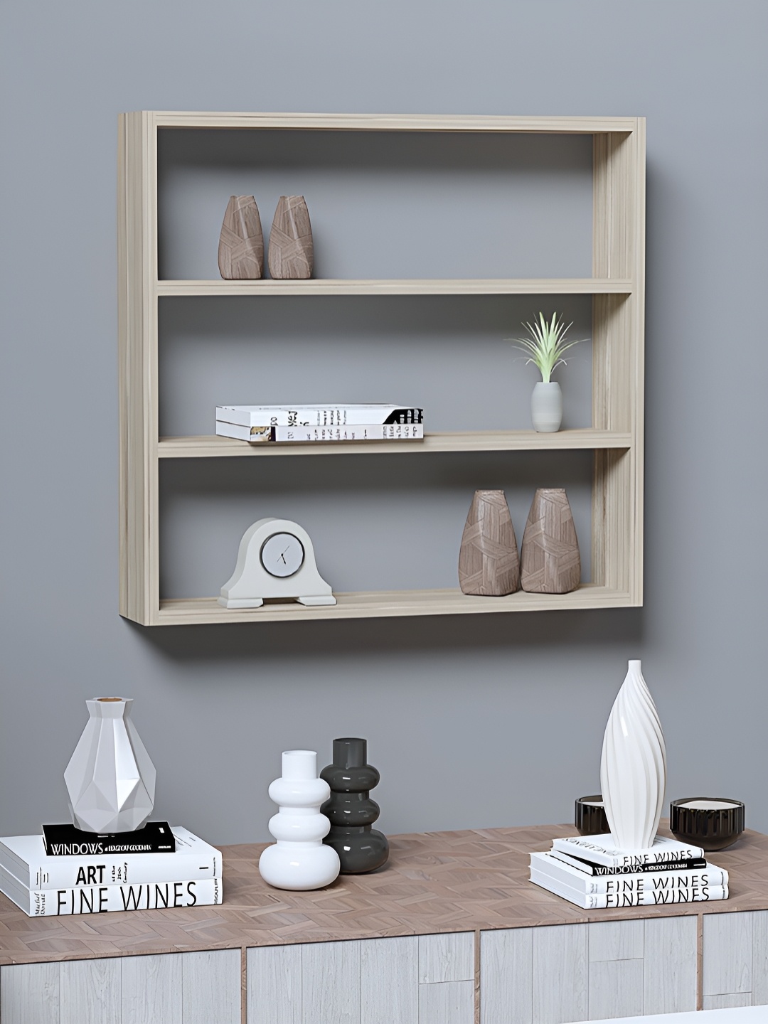 

RANDOM Beige Engineered Wood Pocket Wall Shelf