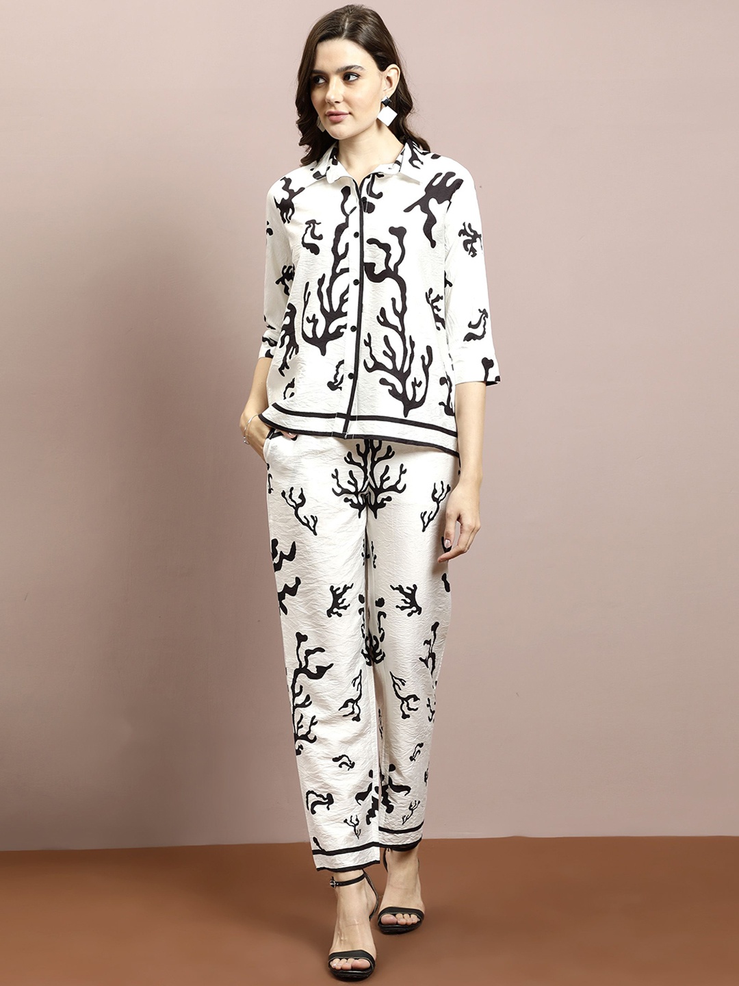 

Boho By Athena Printed Shirt With Trouser, White