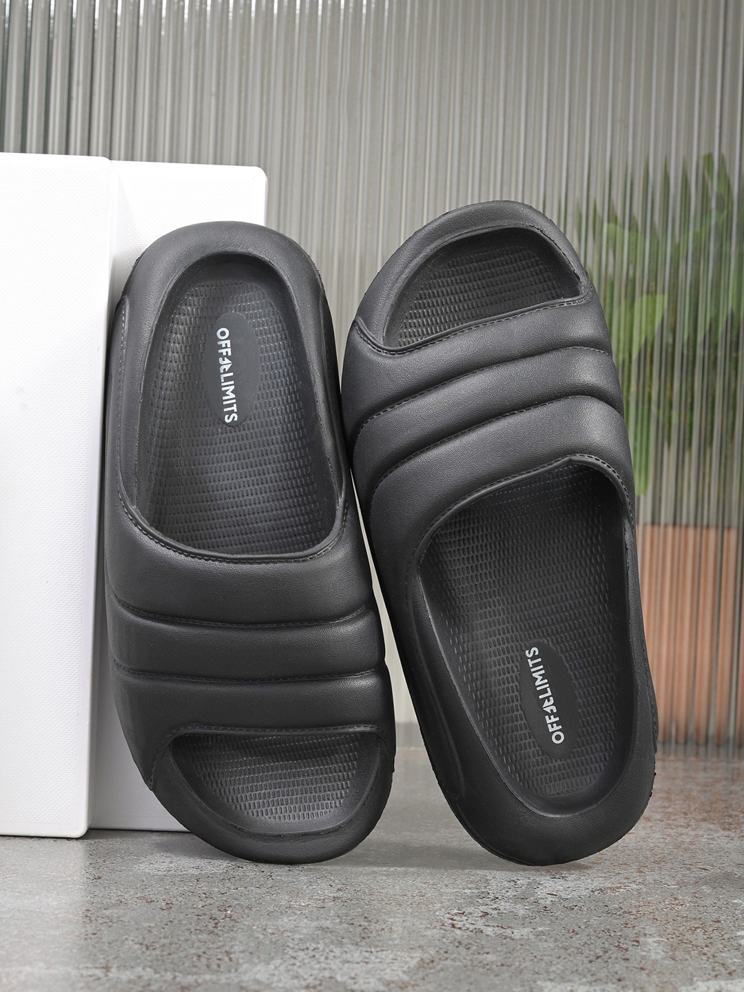 

OFF LIMITS Women Rubber Sliders, Black