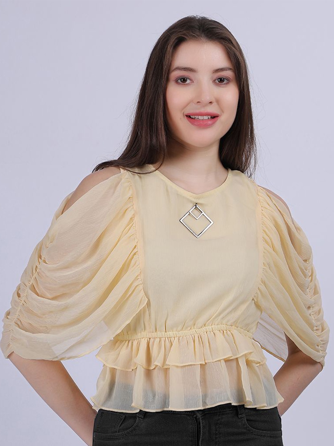 

Aumbe Women Solid Round Neck Top, Yellow