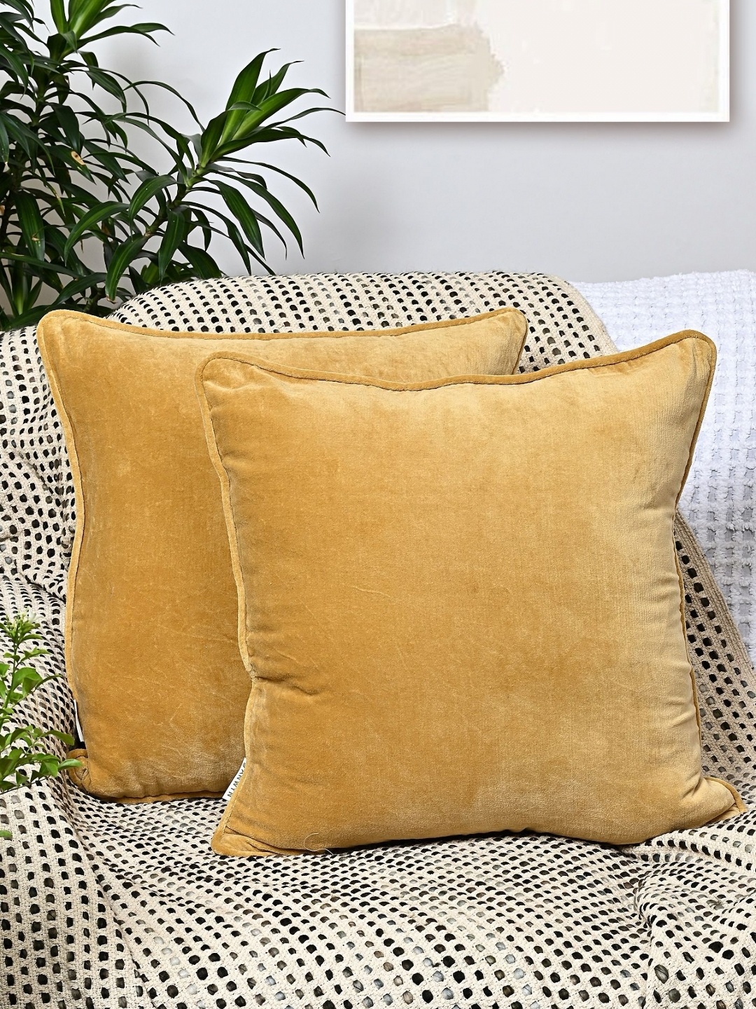 

ANWYN Mustard Yellow 2 Pieces Cotton Square Cushion Covers