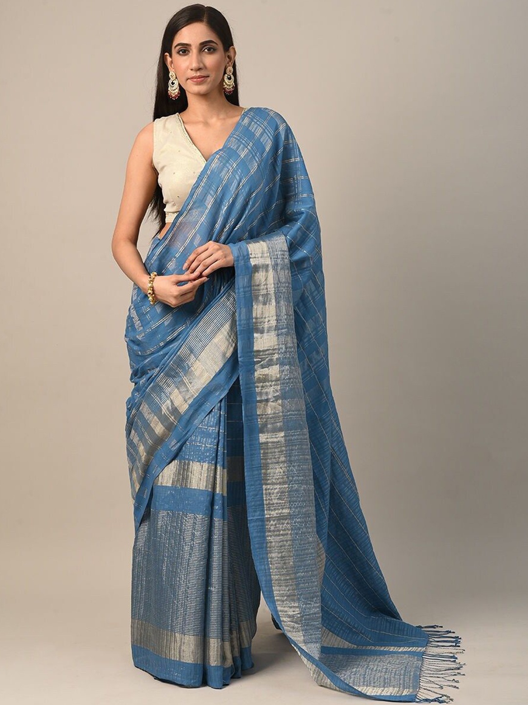 

JAYPORE Woven Design Zari Silk Cotton Saree, Blue