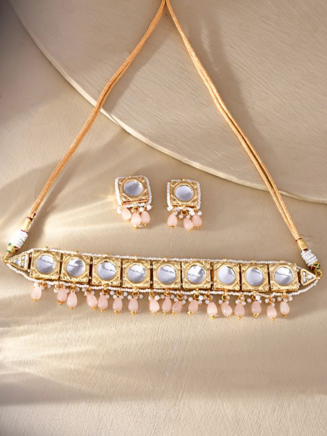 

DASTOOR Gold-Plated Stone-Studded & Beaded Jewellery Set