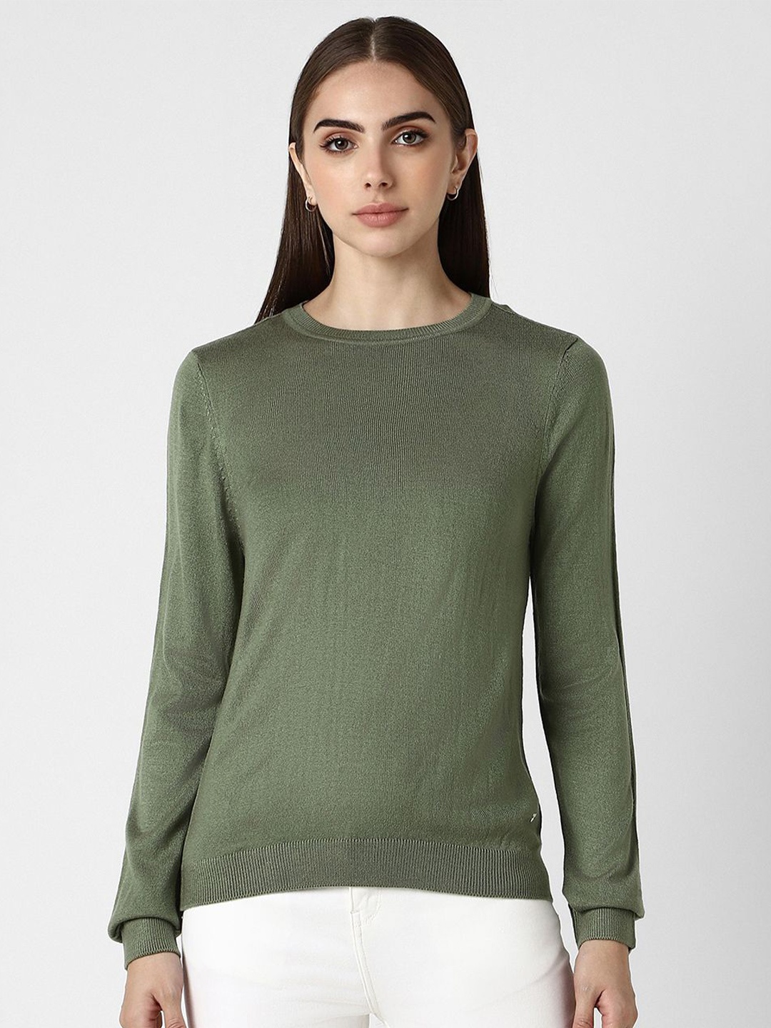 

Van Heusen Woman Women Round Neck Pullover Sweaters, Olive