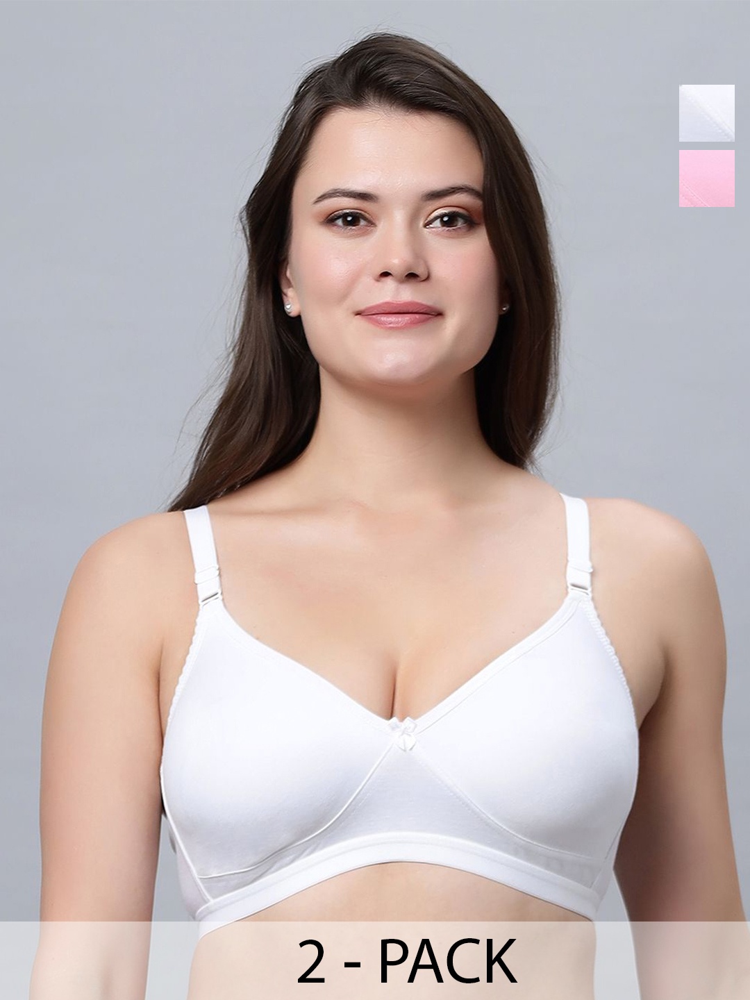 

In Care Women Pack of 2 Full Coverage Non Padded Solid T-shirt Bra, White