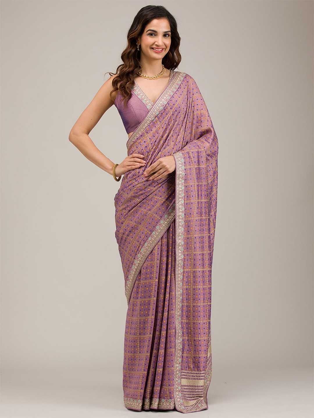 

Koskii Embroidered Zari Saree, Purple