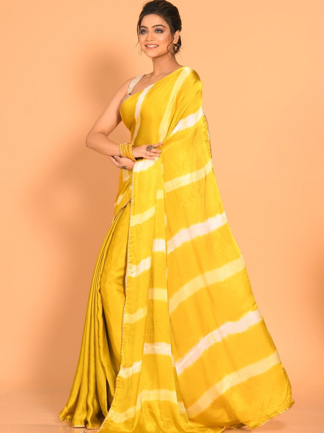 

Morchari Pure Chiffon Leheriya Saree, Yellow