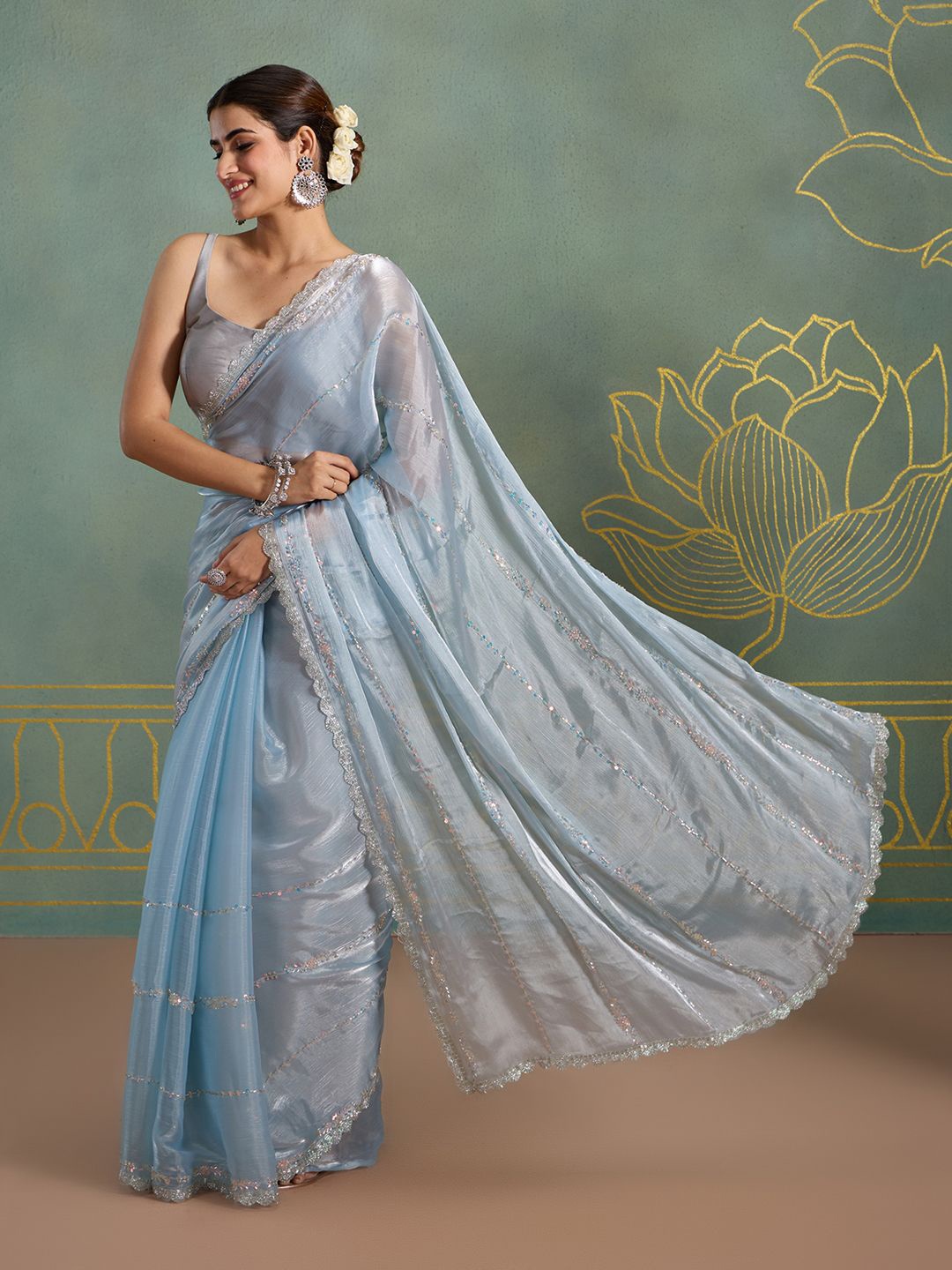 

Likha Women Embellished Beads and Stones Saree, Blue
