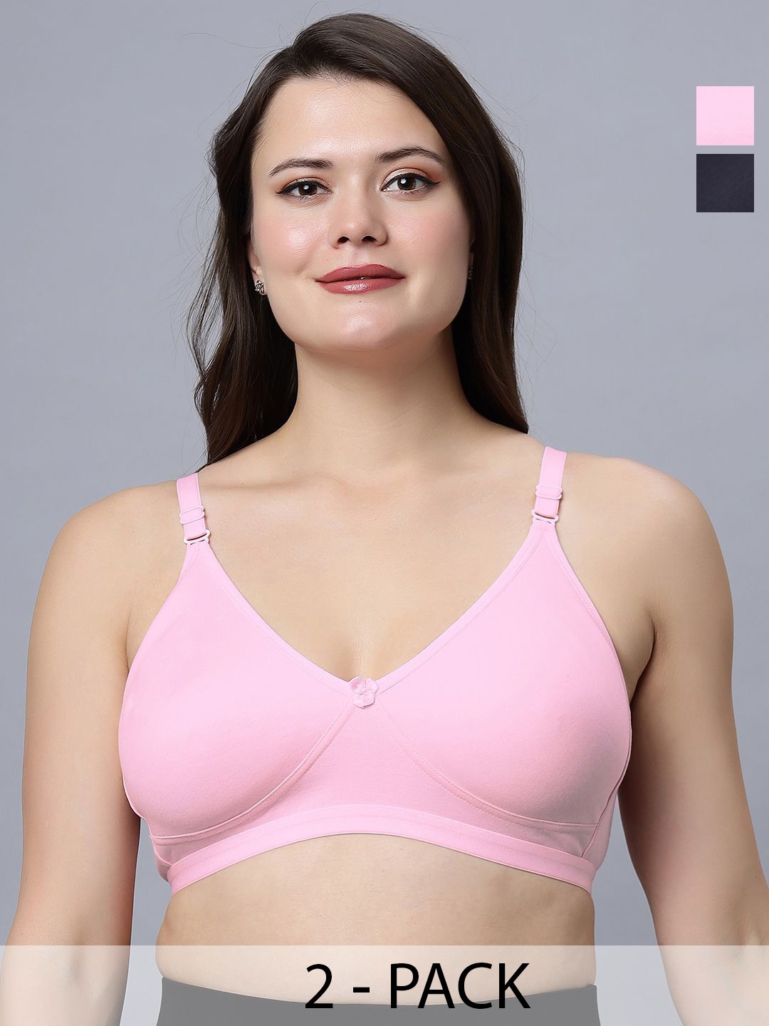 

In Care Pack Of 2 Full Coverage Non Padded Cotton T-Shirt Bra, Black