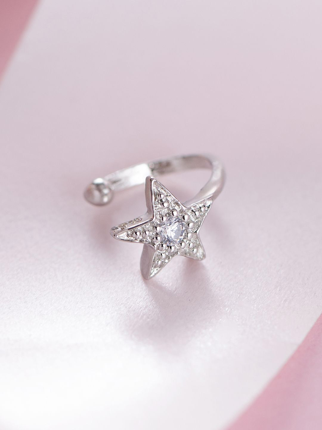 

March by FableStreet Sterling Silver Rhodium-Plated Cubic Zirconia Studded Clip On Nosepin
