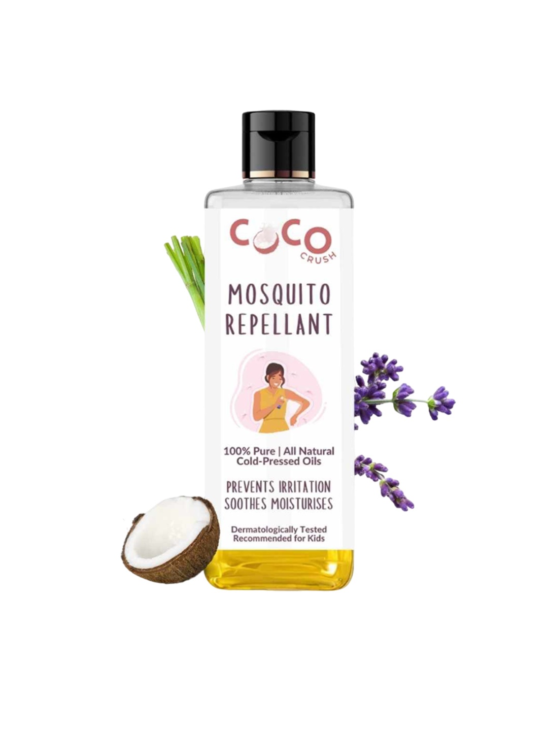 

Coco Crush Natural Mosquito Repellent Oil - Prevents & Soothes Mosquito Bite - 100ml, Transparent