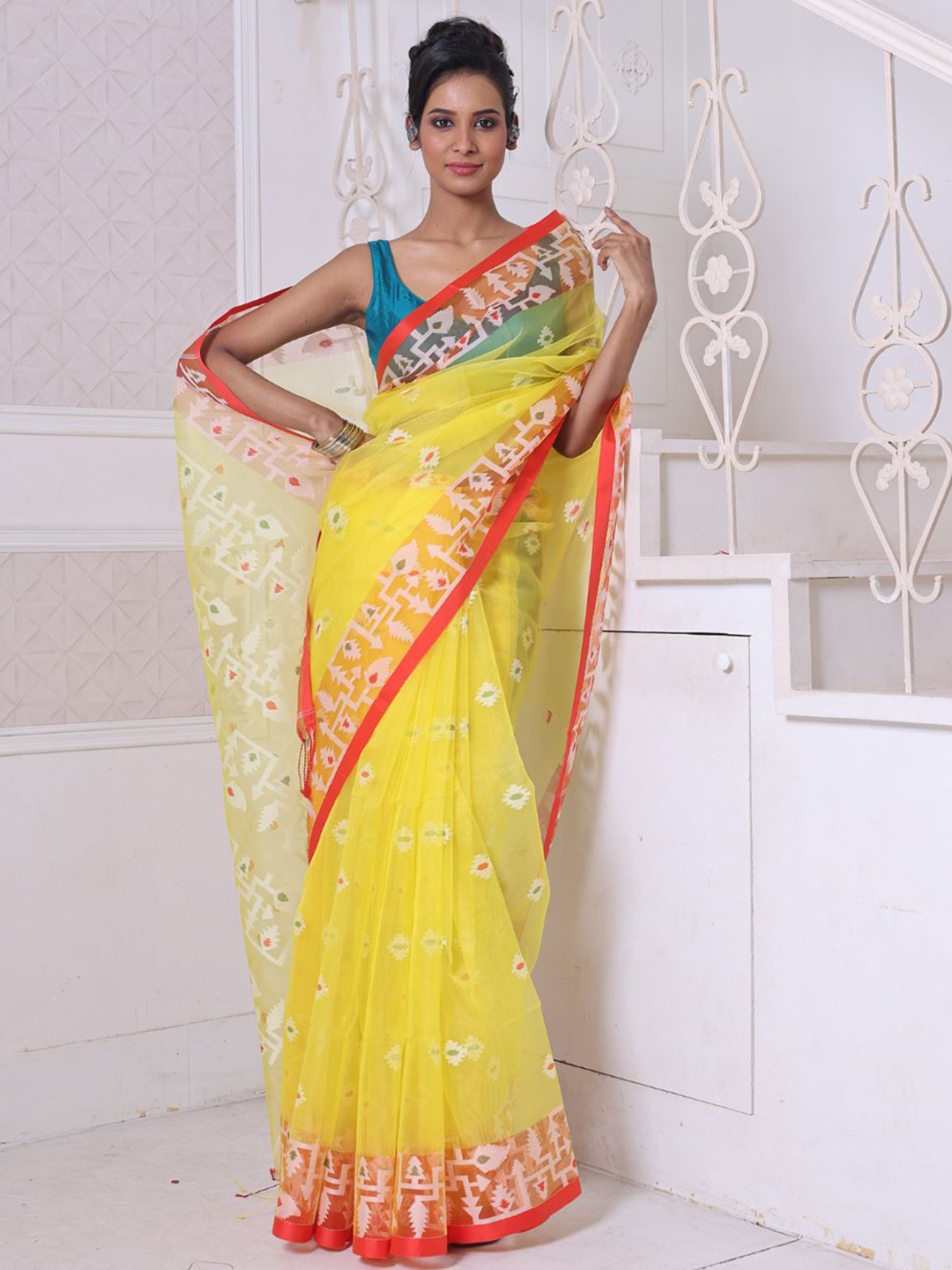 

Charukriti Ethnic Motifs Pure Silk Saree, Yellow