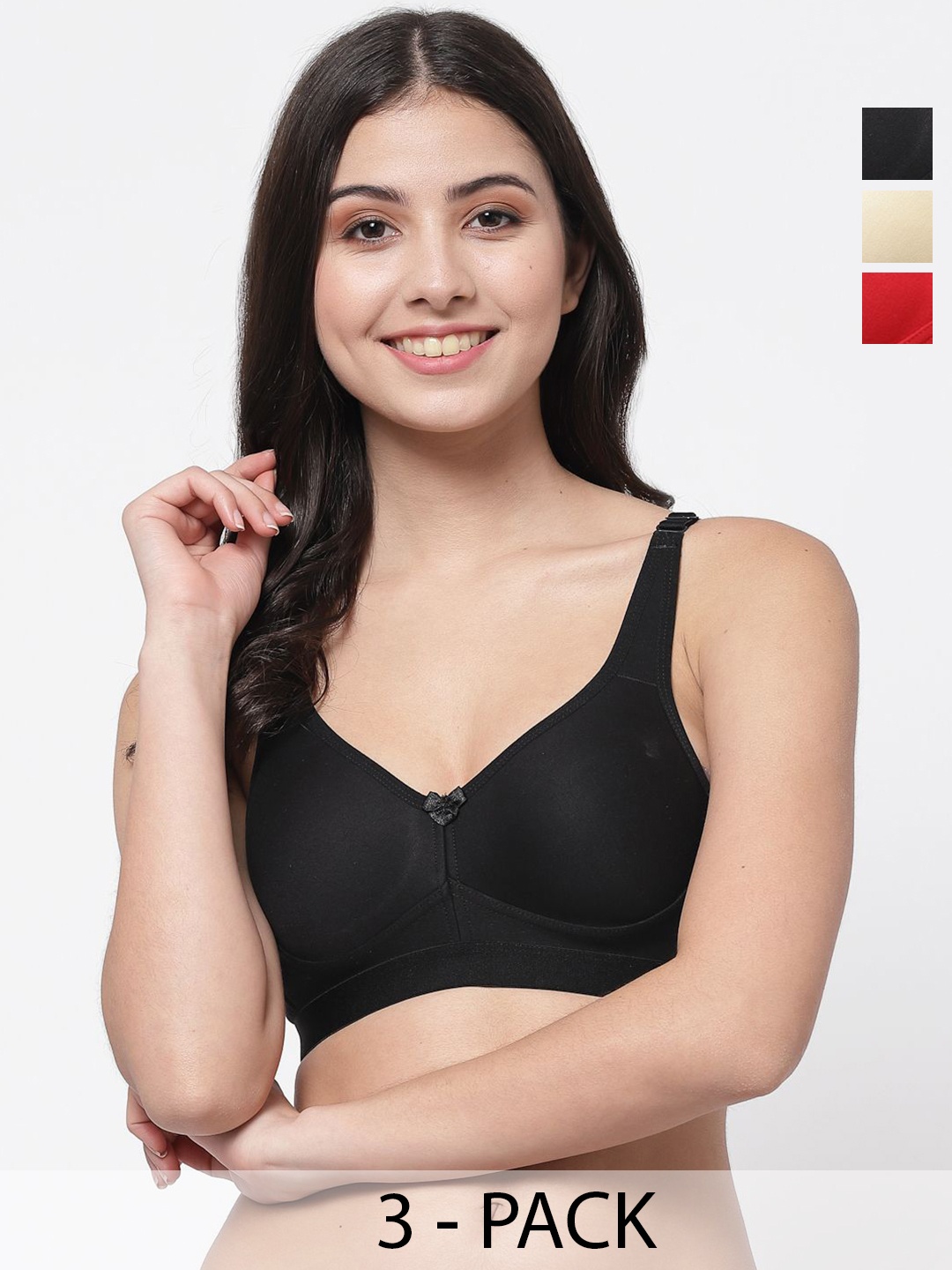 

College Girl Pack Of 3 Full Coverage Lightly Padded Cotton Minimizer Bra, Black