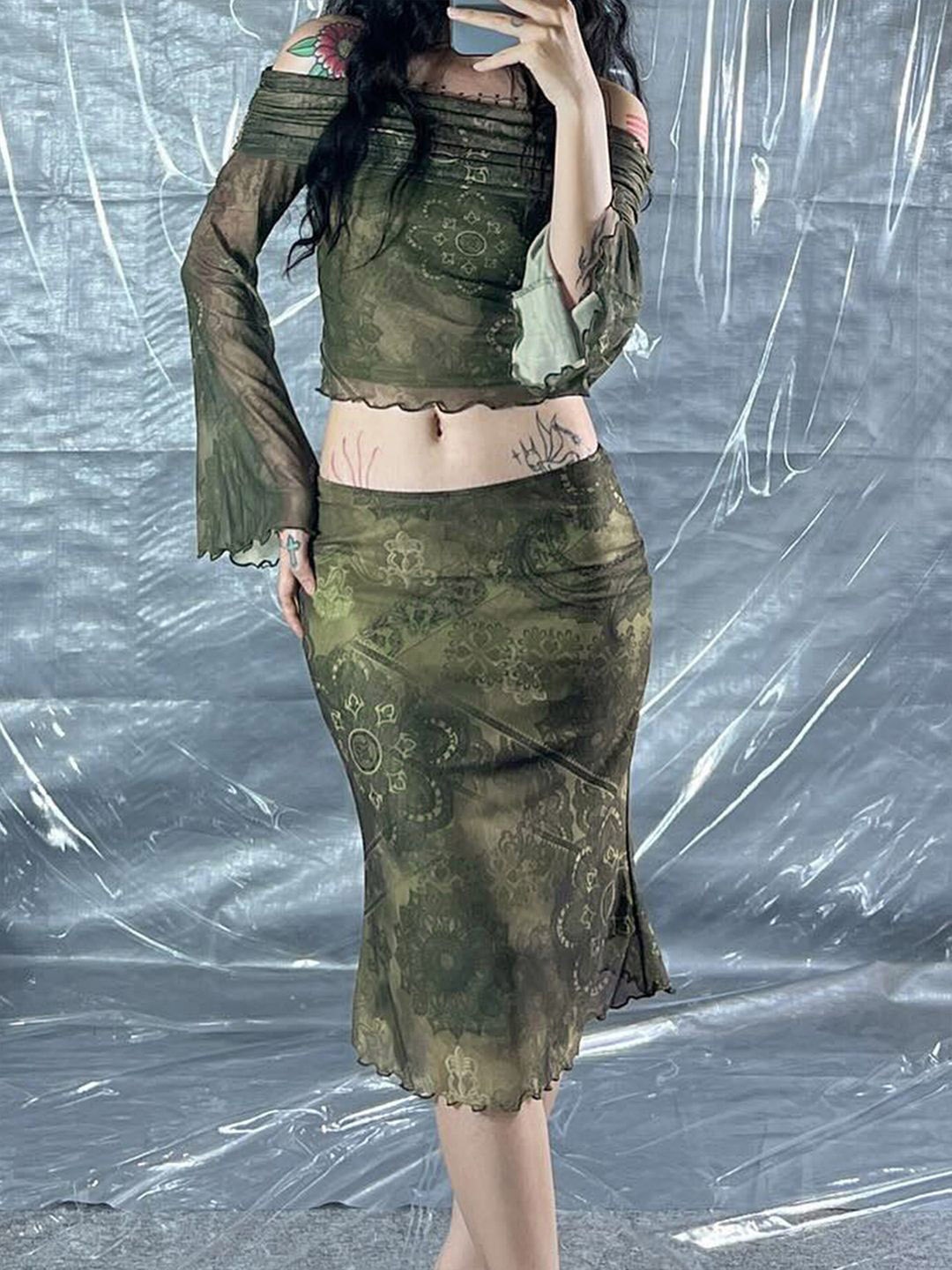 

StyleCast Women Printed A-Line Knee Length Skirt, Green