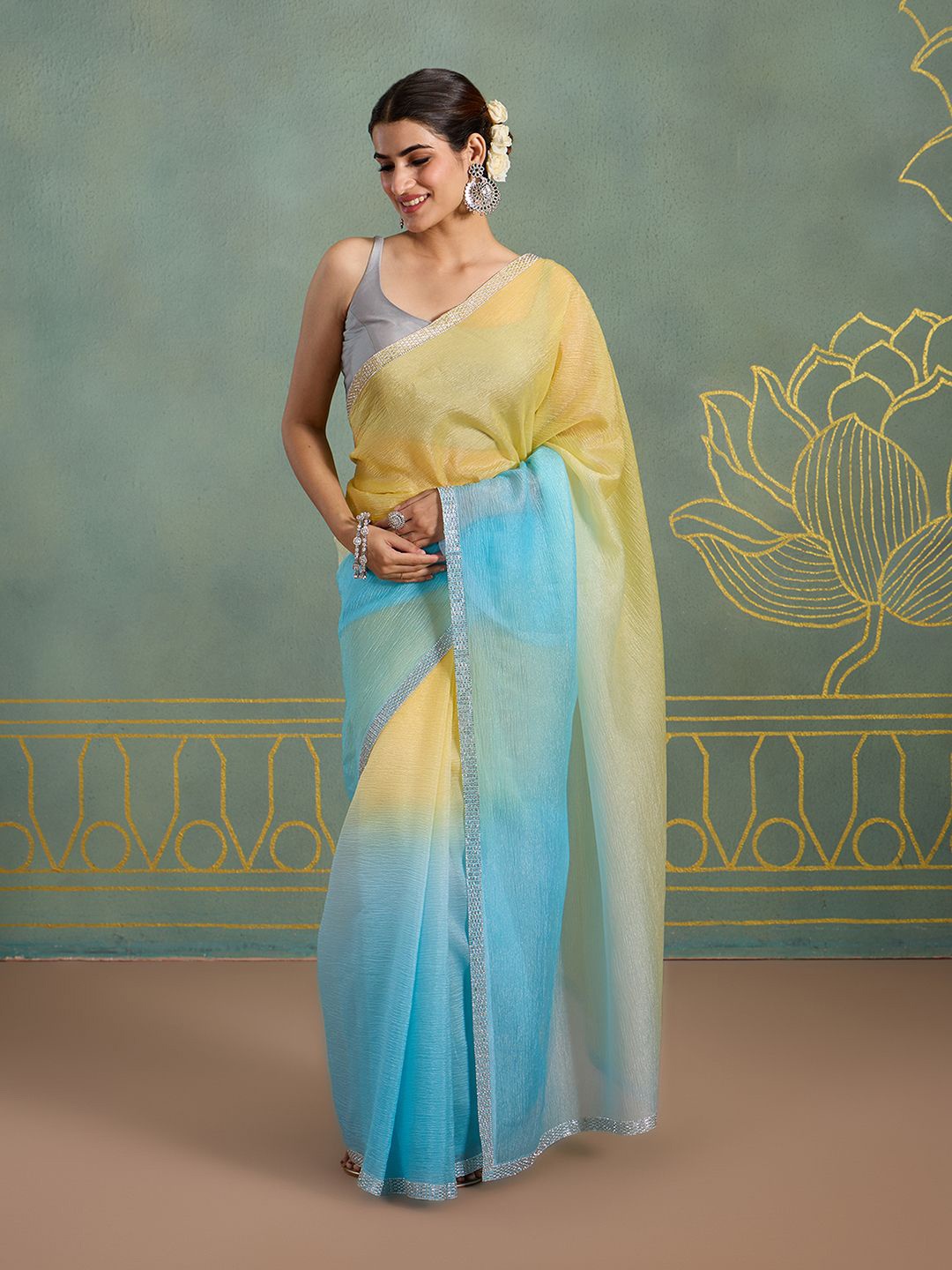 

Likha Embellished Beads and Stones Ombre Saree, Blue