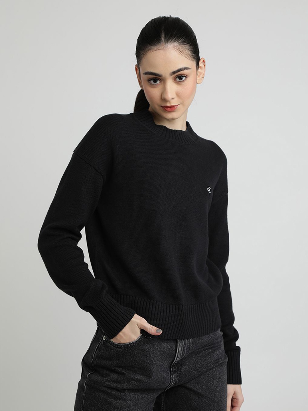

Calvin Klein Jeans Women Cotton Solid Pullover, Black