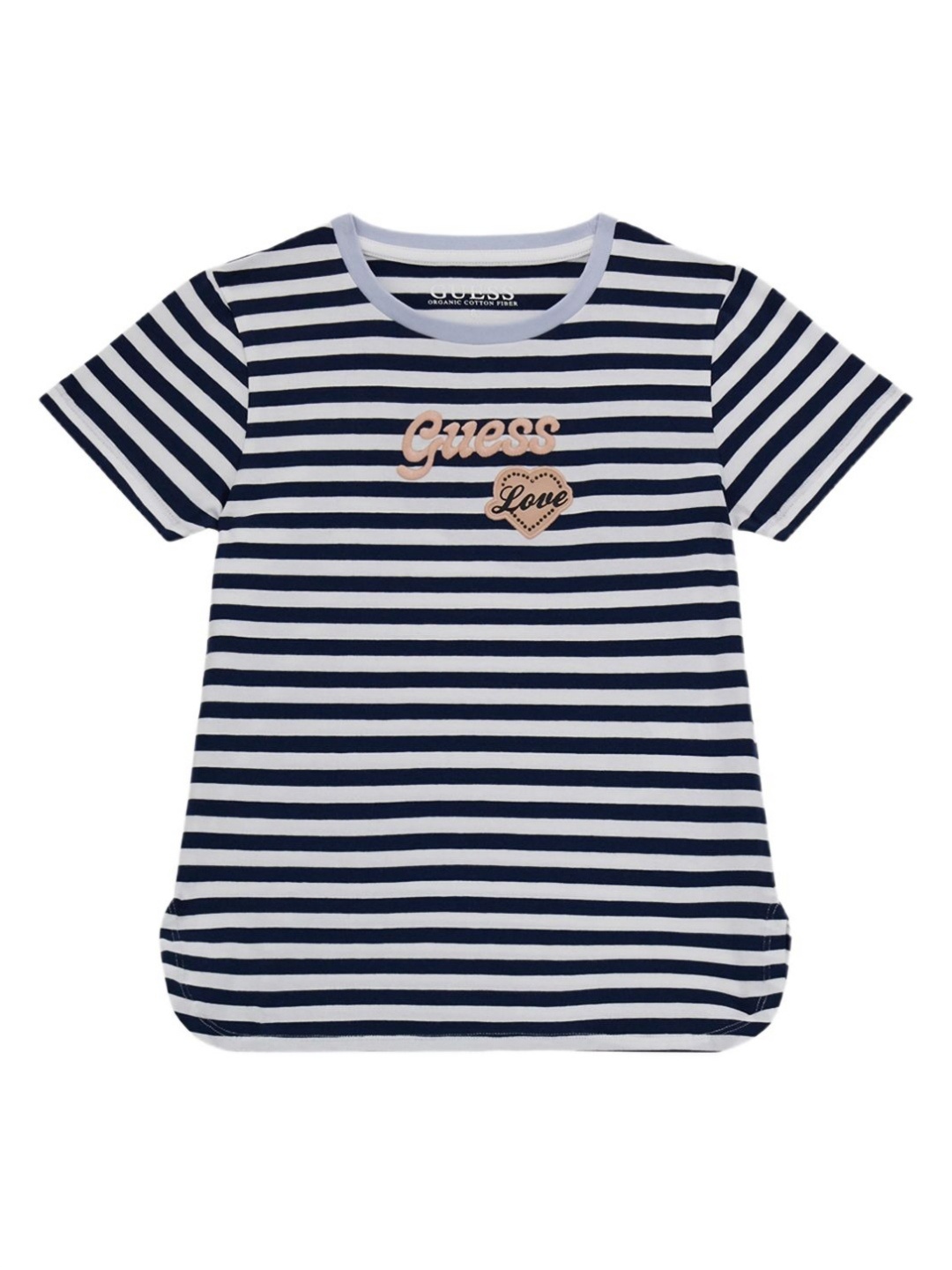 

GUESS kids Girls Striped Round Neck Cotton T-shirt, White