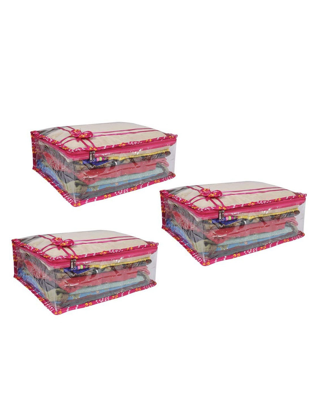 

prettykrafts Pink & Transparent 3 Pieces Wardrobe Saree Organisers