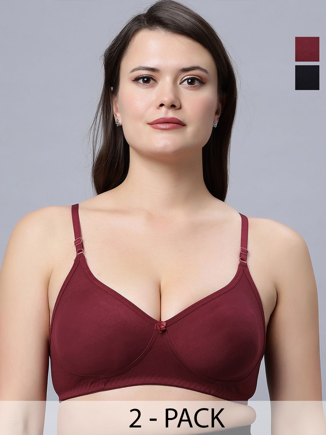 

In Care Women Pack of 2 Full Coverage Non Padded and Non-Wired T-shirt Bra, Black