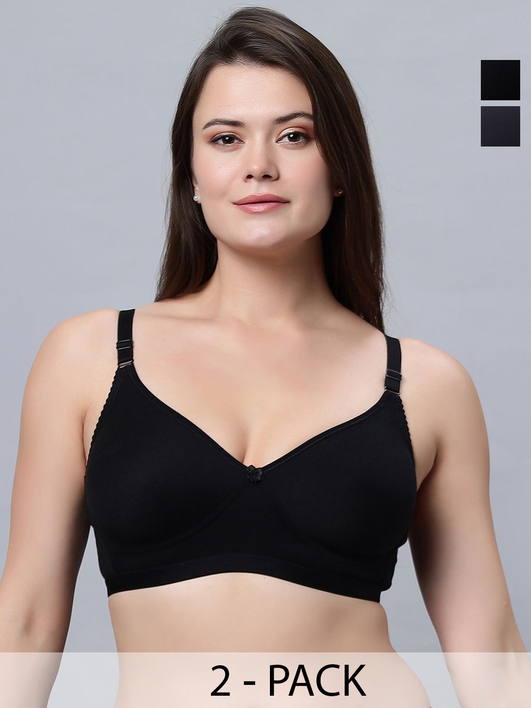 

In Care Pack Of 2 Full Coverage Non Padded Cotton T-Shirt Bra, Black