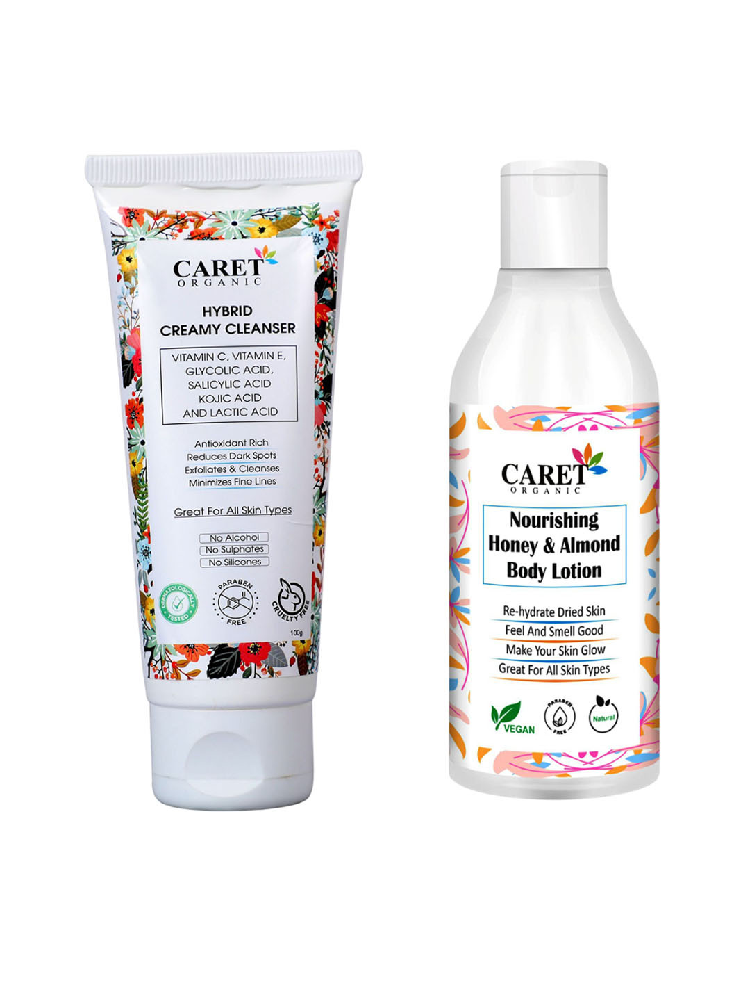 

CARET ORGANIC Hybrid Creamy Cleanser & Nourishing Honey, Almond Body Lotion, White