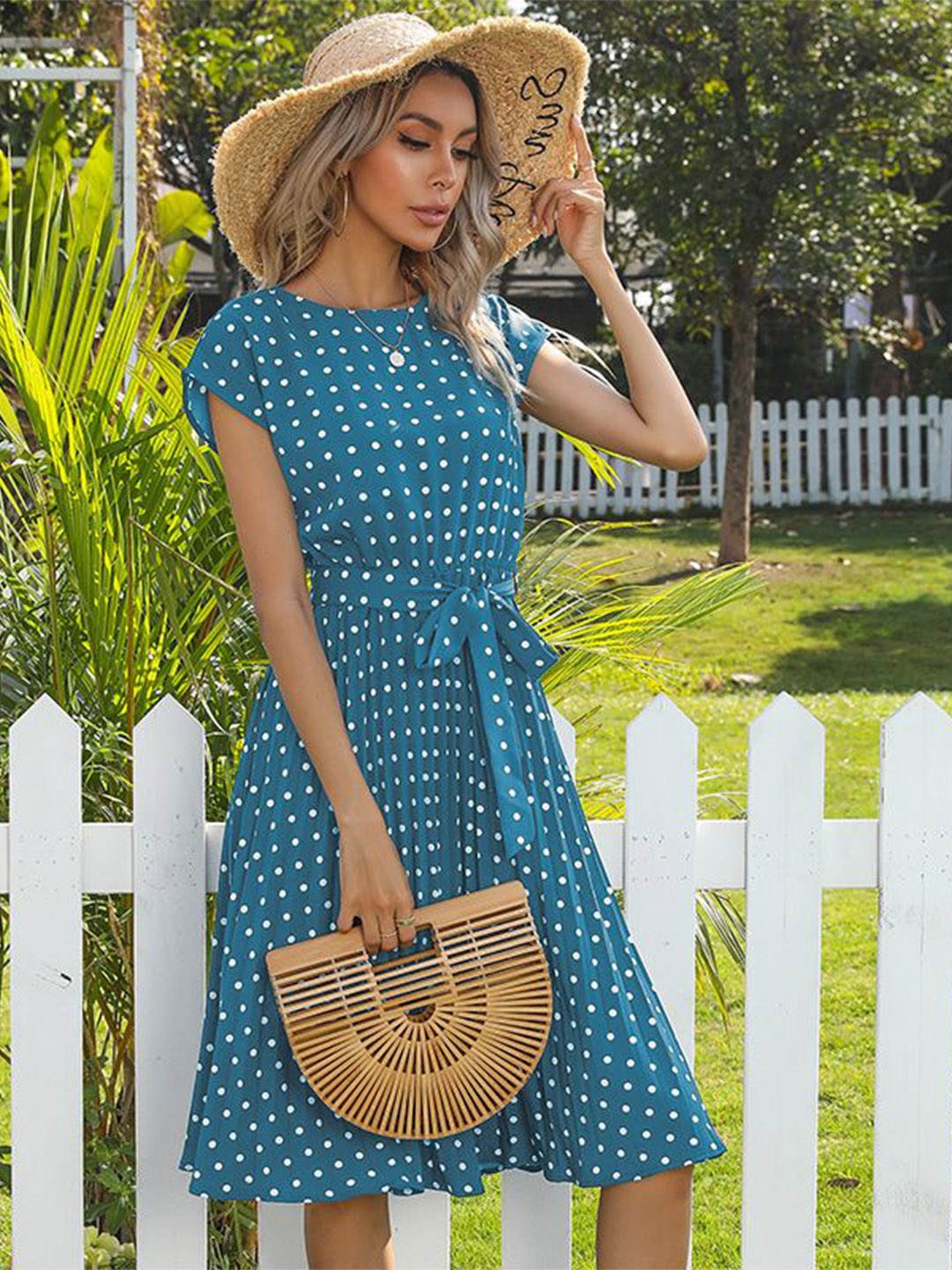 

StyleCast Polka Dot Print Empire Dress, Blue