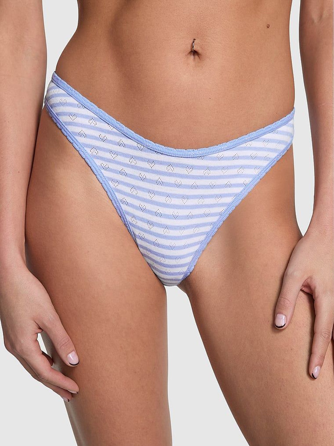 

Victoria's Secret Striped High-Leg Thong Brief, Blue