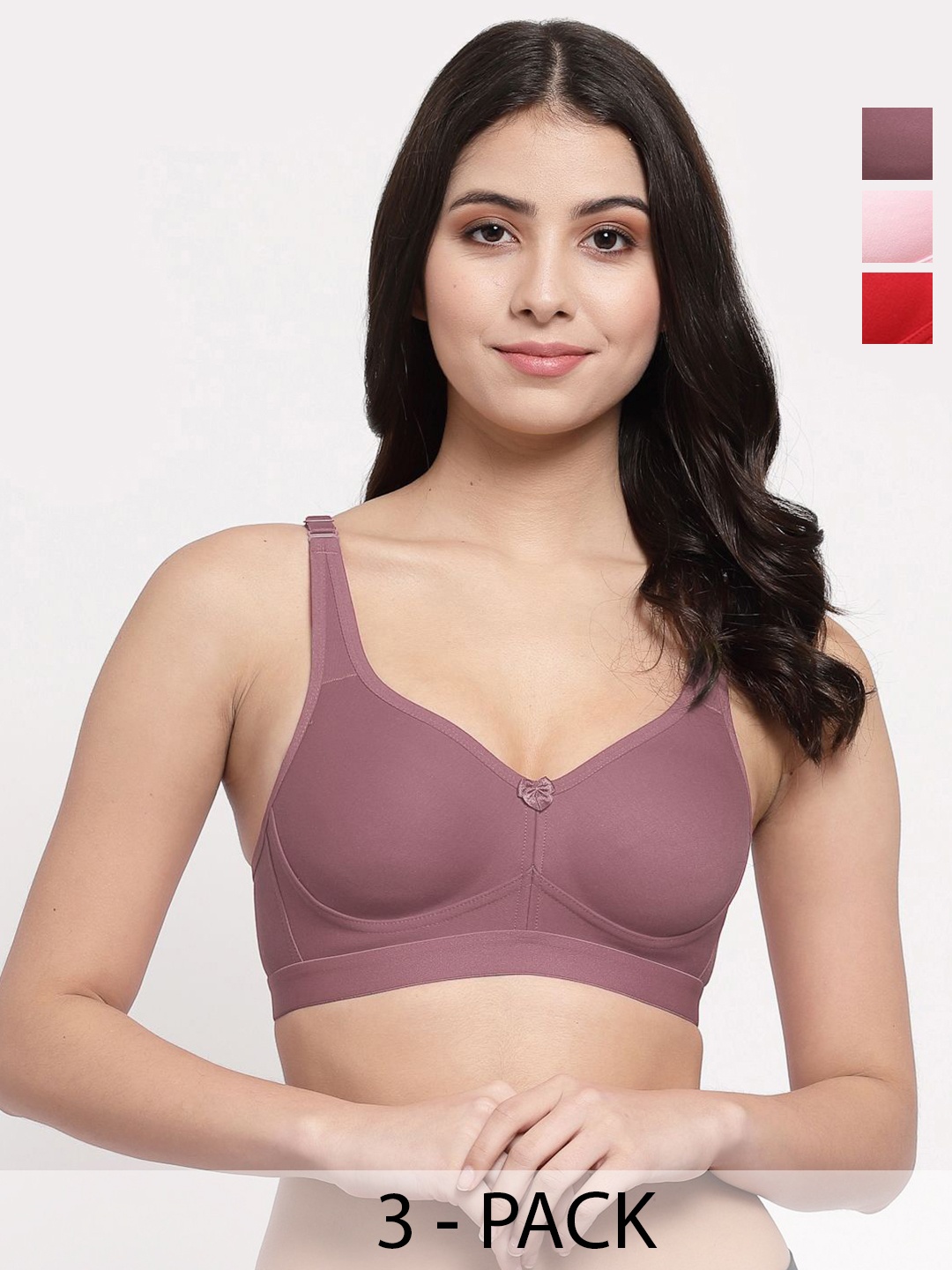 

College Girl Pack Of 3 Full Coverage Lightly Padded Minimizer Bra, Red