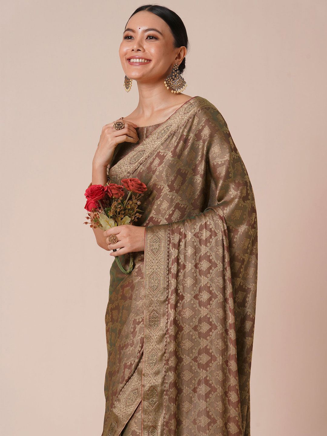 

House of Pataudi Woven Design Banarasi Pure silk Saree, Maroon