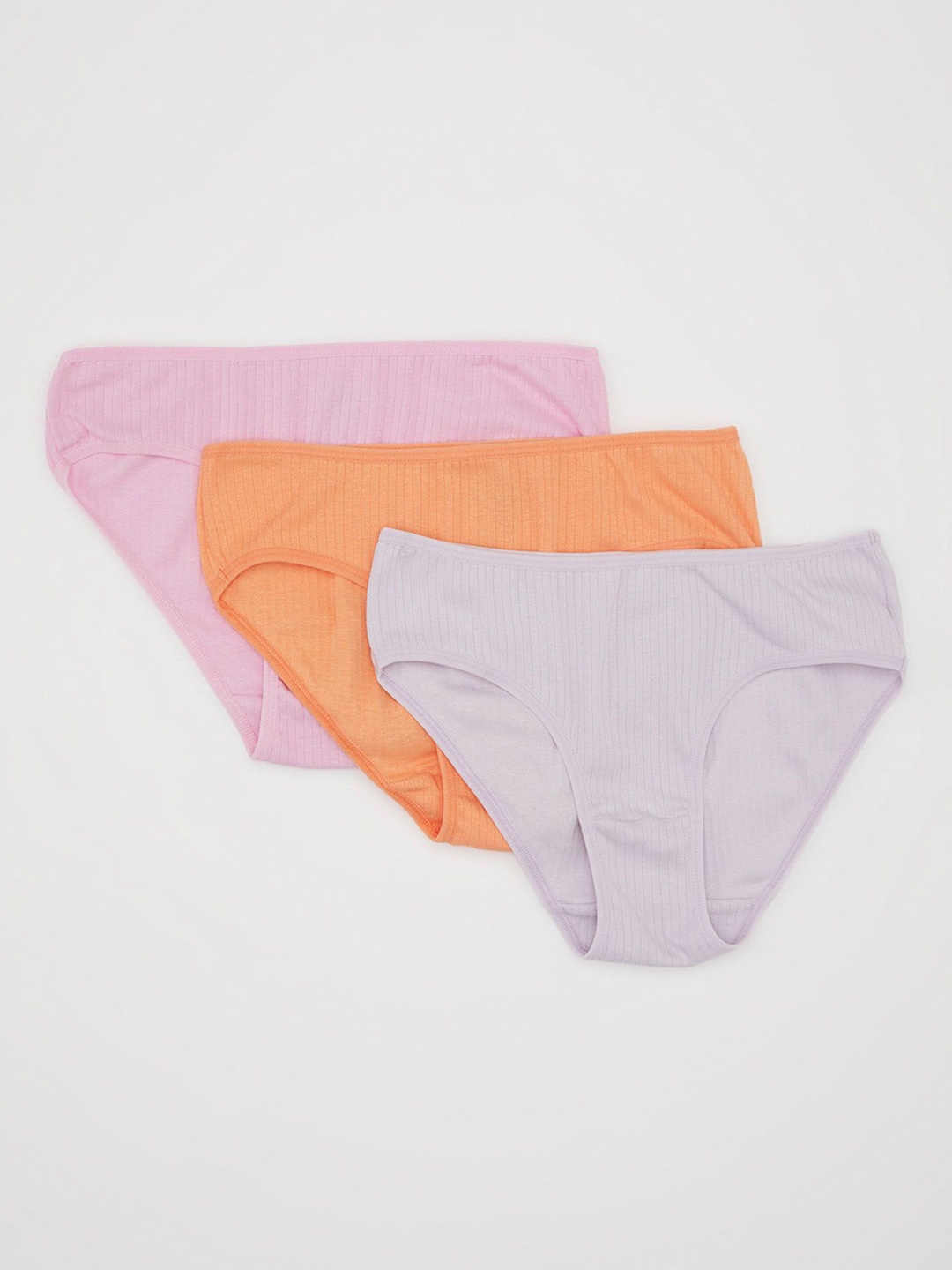 

DeFacto Pack Of 3 Girls Striped Mid-Rise Basic Briefs, Pink